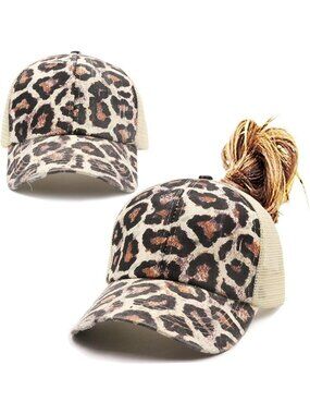 〽️Women 10 Brown High Ponytail Baseball Cap Trucker Bad Hair Day Adjustable